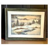 DR - L. Van Camp Watercolor - Winter Landscape, Framed