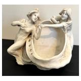 DR - Royal Dux Bohemia Antique Porcelain Figure - Two Maidens with Shell Planter