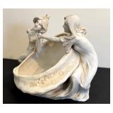 DR - Royal Dux Bohemia Antique Porcelain Figure - Two Maidens with Shell Planter