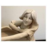 DR - Royal Dux Bohemia Antique Porcelain Figure - Two Maidens with Shell Planter