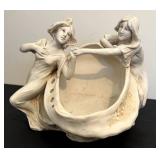 DR - Royal Dux Bohemia Antique Porcelain Figure - Two Maidens with Shell Planter
