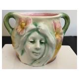 DR - Majolica Art Nouveau Face Cup, German, Double-Handled
