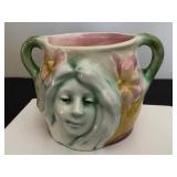 DR - Majolica Art Nouveau Face Cup, German, Double-Handled