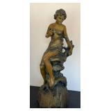 BR - Vintage Ceramic Sculpture- Female Figure on Rock