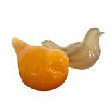 DR - Amber & Beige Glass Bird Figurines Set - 3-Piece with Rock Base