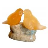 DR - Amber & Beige Glass Bird Figurines Set - 3-Piece with Rock Base