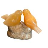 DR - Amber & Beige Glass Bird Figurines Set - 3-Piece with Rock Base