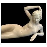 DR - Metzler & Ortloff Nude Reclining Porcelain Figurine - German Art Deco,