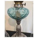 BR - Two Vintage Glass Oil Lamps with Extra Hurricane Shade - Tallest 22.5 inches
