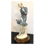 DR - Vintage Porcelain Art Deco Figurine 12in Tall - Woman in Blue Coat on Ornate Base