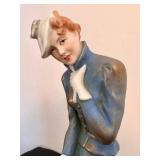 DR - Vintage Porcelain Art Deco Figurine 12in Tall - Woman in Blue Coat on Ornate Base