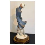 DR - Vintage Porcelain Art Deco Figurine 12in Tall - Woman in Blue Coat on Ornate Base