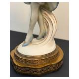 DR - Vintage Porcelain Art Deco Figurine 12in Tall - Woman in Blue Coat on Ornate Base