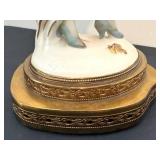 DR - Vintage Porcelain Art Deco Figurine 12in Tall - Woman in Blue Coat on Ornate Base