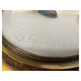 DR - Vintage Porcelain Art Deco Figurine 12in Tall - Woman in Blue Coat on Ornate Base