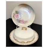 DR - Royal Vienna 7.5in Covered Butter Plate with 18K Gold Rim, Austria and Vintage Floral Bavaria Plate