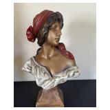 DR - Ceramic Bust - 16.5 in H, Woman with Red Headscarf, Unmarked