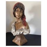 DR - Ceramic Bust - 16.5 in H, Woman with Red Headscarf, Unmarked