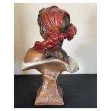 DR - Ceramic Bust - 16.5 in H, Woman with Red Headscarf, Unmarked