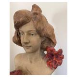 DR - Friedrich Goldscheider Art Nouveau Terracotta Bust - Polychrome with Red Roses