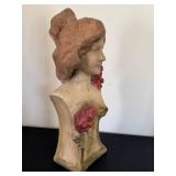 DR - Friedrich Goldscheider Art Nouveau Terracotta Bust - Polychrome with Red Roses