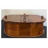 BR - Vintage Sewing Box Wood Oval with Lift-Top Lid