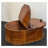 BR - Vintage Sewing Box Wood Oval with Lift-Top Lid