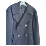 DR - US Navy Vintage Pea Coat - Double-Breasted Wool, Anchor Buttons, Size 38R