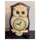 BR - United Self Starter Owl Clock - Vintage Self-Winding Mantel Clock