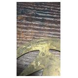 2 brass racing horse themed medallions