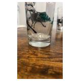 vintage hand painted horse racing themed drinking glasses