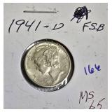 1941-D Dime, MS65, FSB