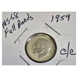 1959 Dime, MS-68 Full Bands, certified coin.