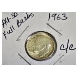 1963 Dime, AU-50, with Full Bands and captivating color contrast.