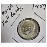 1959 Dime, MS-G6, with Full Bands.