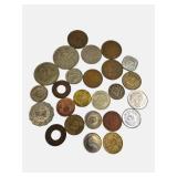 Old foreign coins from various countries around the world.