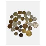 Old foreign coins from various countries around the world.