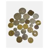 Old foreign coins from various countries around the world.