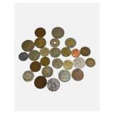 Old foreign coins from various countries around the world.