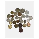 Old foreign coins from various countries around the world.