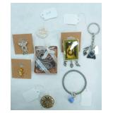 Jewelry Lot: Fashion Jewelry, Broaches, Clips, Bracelet, Keychain