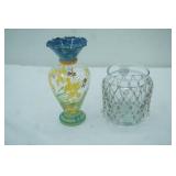 Hand-Painted Glass Bud Vase, Votive Candle Holder with beaded decoration