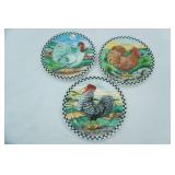 Set of 3 Decorative Country Rooster & Hen Plates
