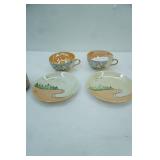 Vintage Hand-Painted Bone China Lusterware Tea Cups and Saucers, Set of 4 Saki Cups