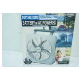 New in Box. Portable Plus Indoor/Outdoor Fan. Battery on AC Powered