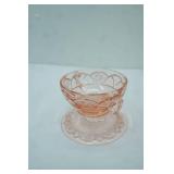 Federal Glass Company Pink Depression Glass Open Sugar Bowl and Saucer. "Sharon" or "Cabbage Rose" pattern
