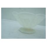 Vintage Milk Glass Pedestal Fruit Bowl w/Embossed Grape & Leaf Pattern