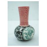 Red and Black Textured Ceramic Bud Vase. Boho Style