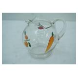 Small Hand-Painted Clear Glass Juice Pitcher 5.5" tall