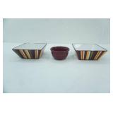2 Pampered Chef Square Ceramic Bowls & 1 special place ceramic bowl
